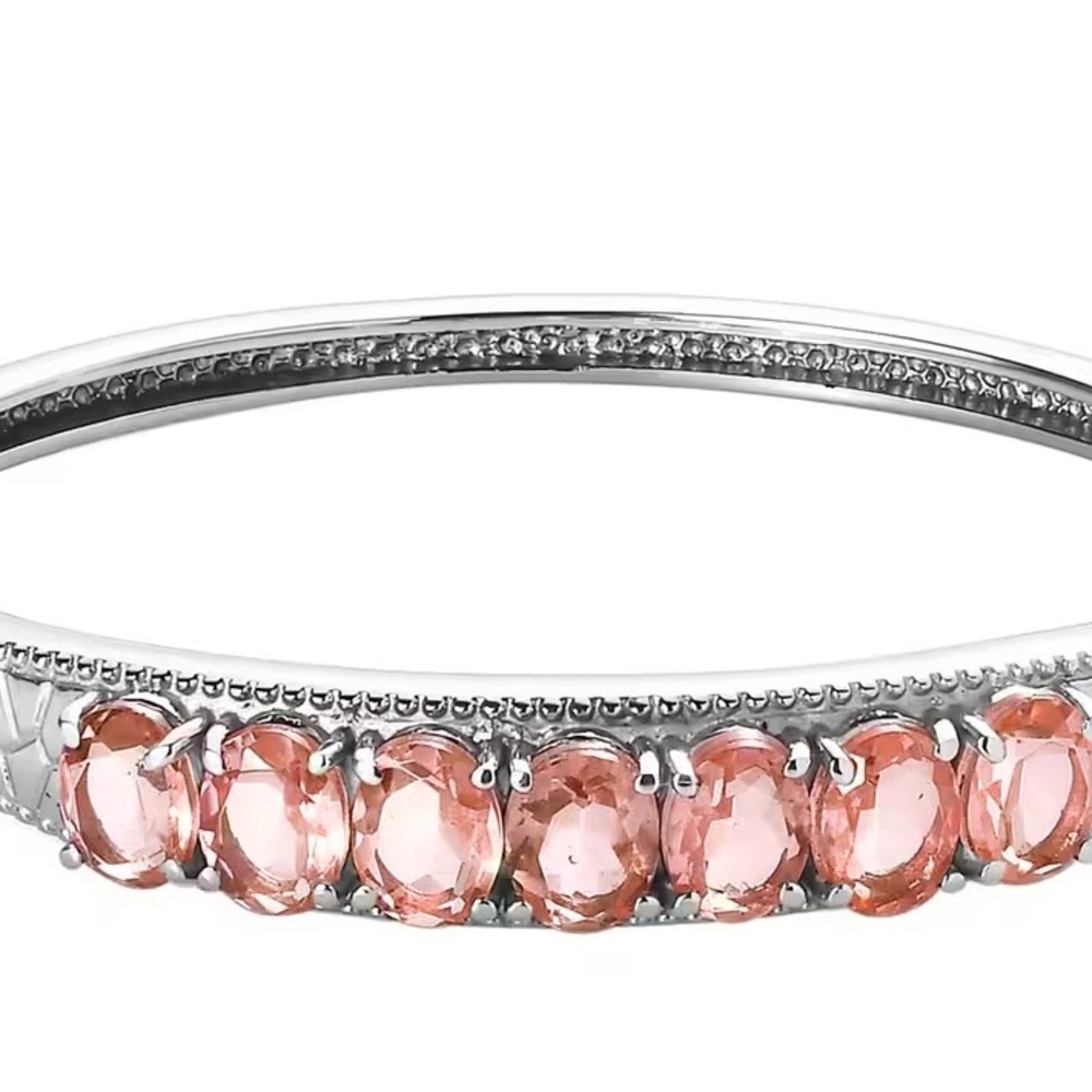 Pink Morganique Quartz 8 inch Bangle Bracelet. Set in stainless steel.